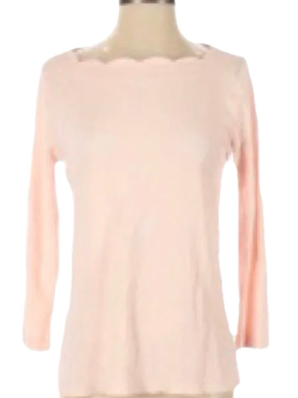 J. Crew Soft Pink Scalloped Neck Long Sleeve Top